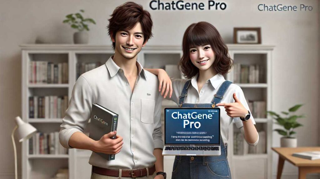 読者に向かって「ChatGENE Pro」をおすすめしているイメージ。