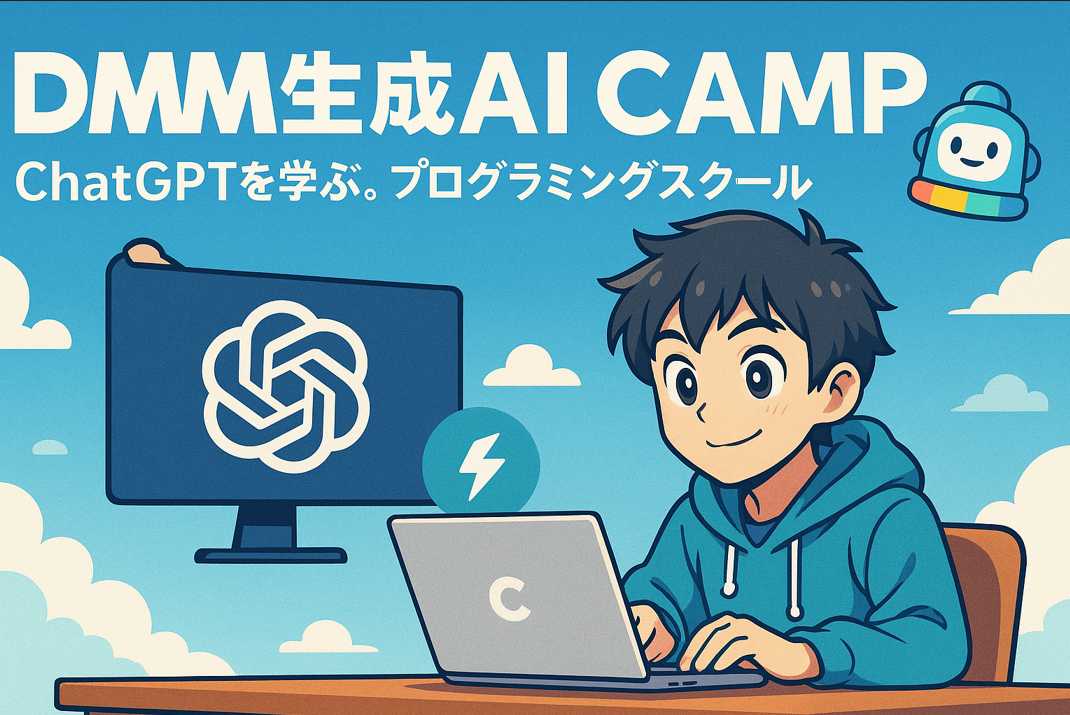 少年がノートパソコンでChatGPTの学習を進める様子。背後のディスプレイにはOpenAIのロゴが映り、AIへの興味とワクワクが感じられる瞬間。