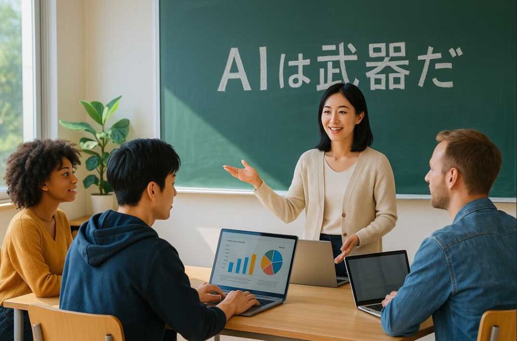 DMM生成AI CAMPで講師がAI活用を指導する教室風景のリアルフォト