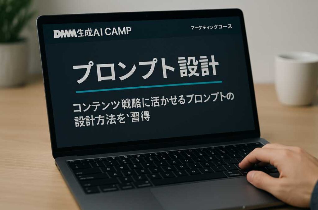DMM生成AI CAMPの講座ページでプロンプト設計について学んでいる様子