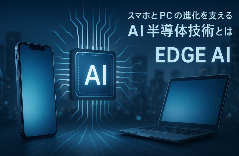 AI半導体技術とエッジAIの進化を象徴するスマホとPCのイメージ