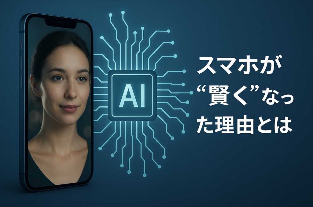 スマートフォンに搭載されたAIチップによる人物認識と処理のイメージ