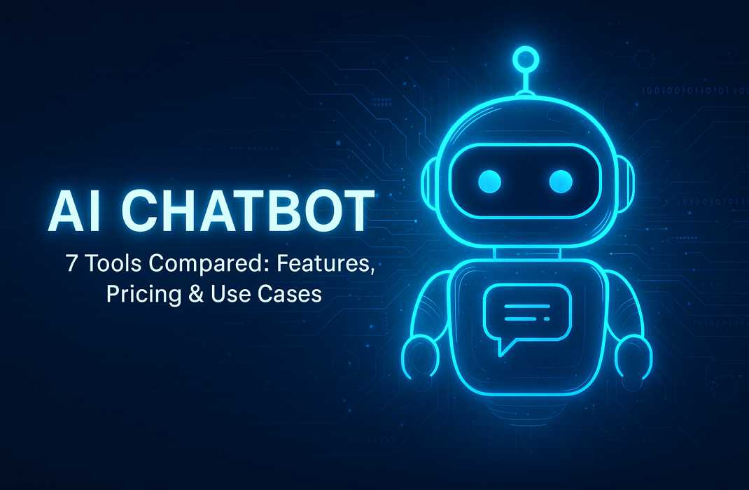 ネオン調の未来的なAIチャットボットが、暗いデジタル背景の中で光り輝き、情報処理を行っている様子。