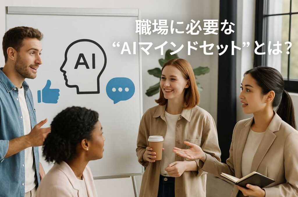 オフィスでAI活用を話し合う職場の同僚たちの写真